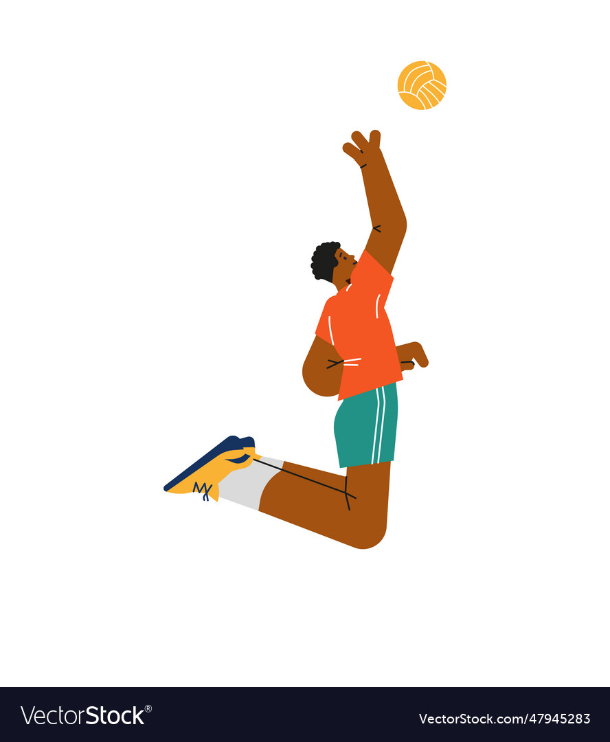 Volleyball Player Black Man Jumping And Raising Vector Image