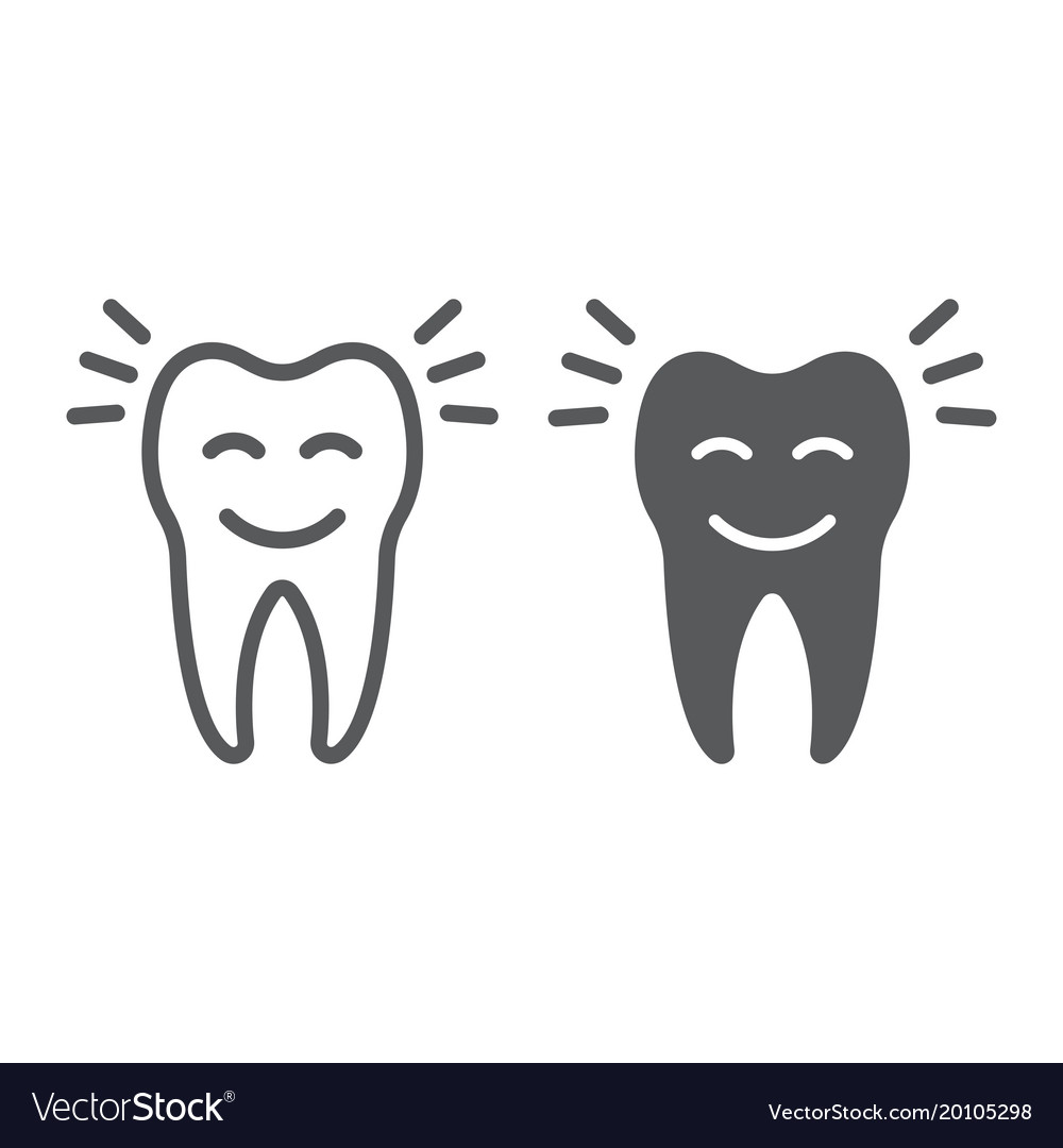 Smiling Tooth Line And Glyph Icon Stomatology Vector Image