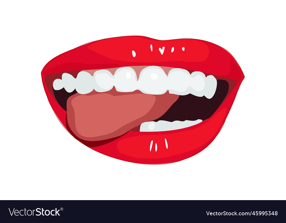 Red Sexy Lips With Tongue Realistic Drawing Vector Image