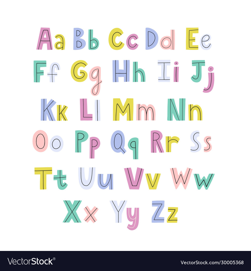 Colorful Hand Drawn Alphabet With Lowercase Vector Image