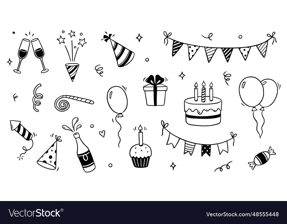 Birthday Doodle Icon Element Hand Drawn Sketch Vector Image