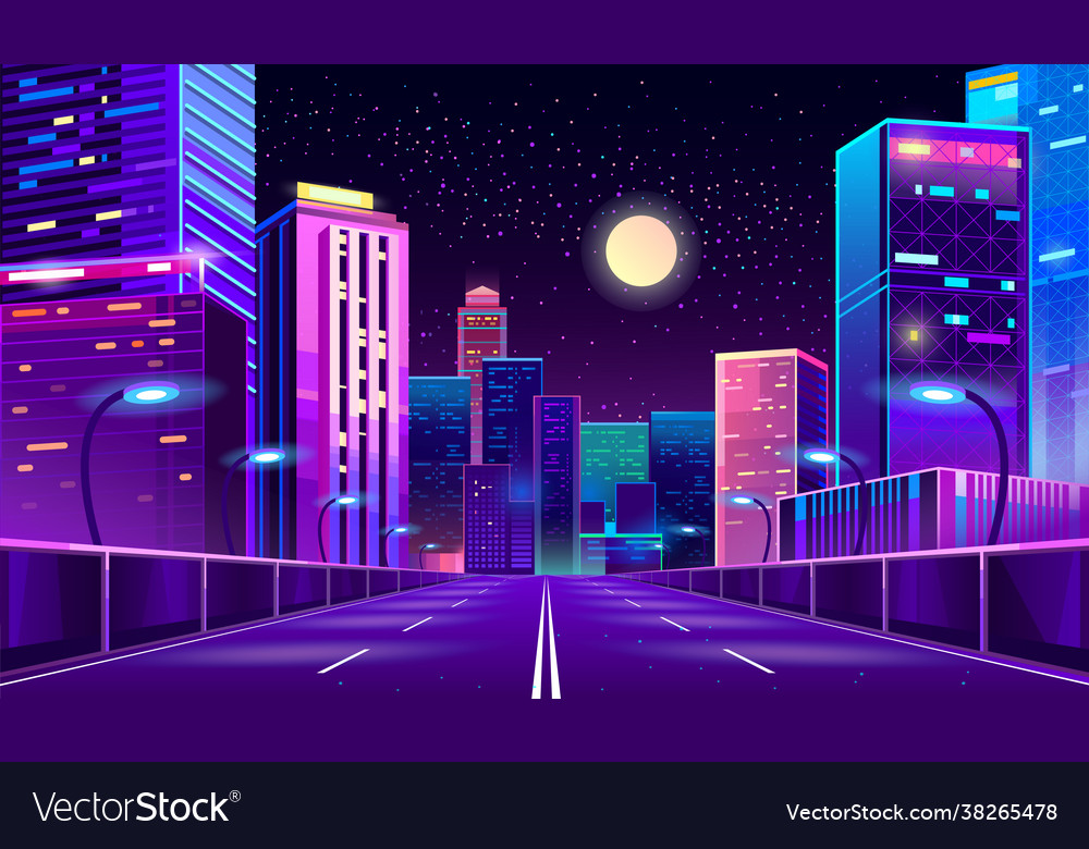 Background With Night City In Neon Lights Vector Image