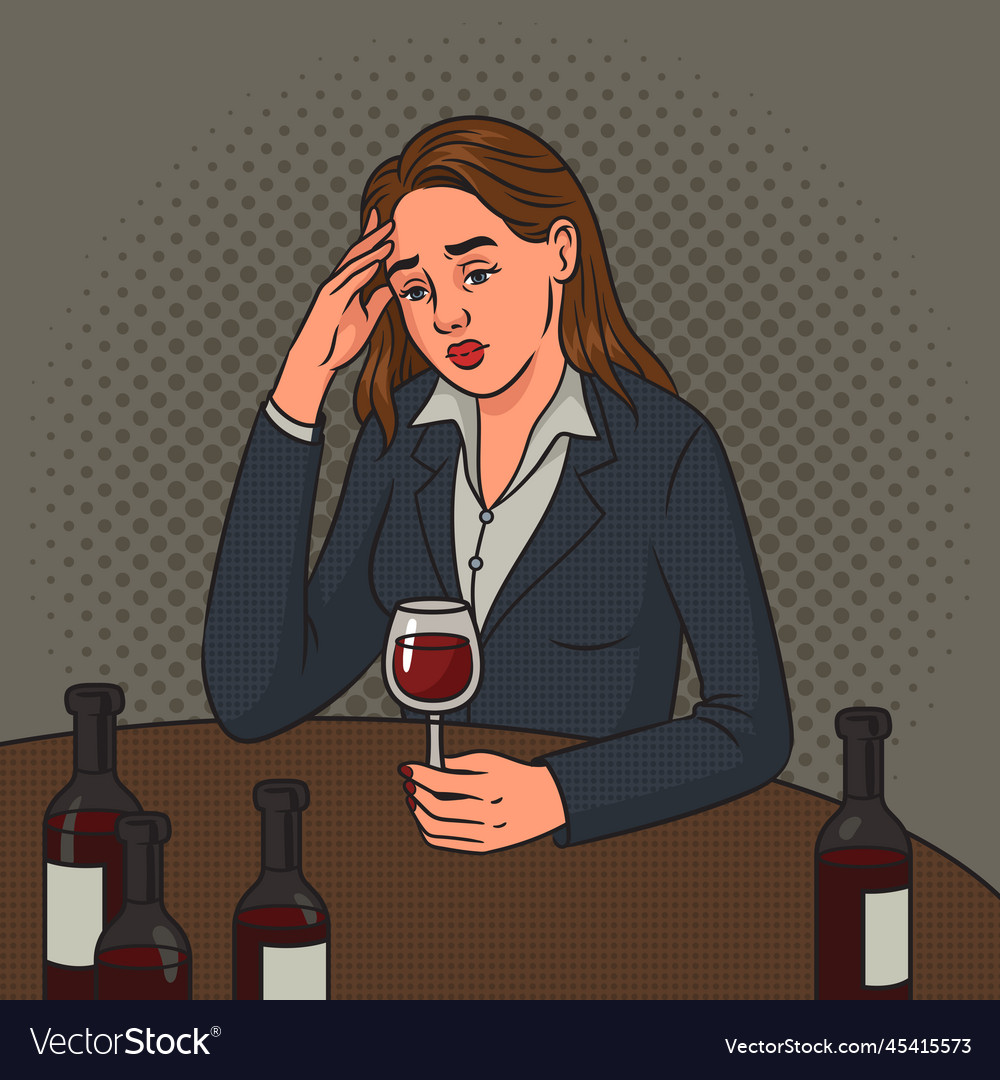 Woman Alcoholic Drinks Alone Pop Art Royalty Free Vector