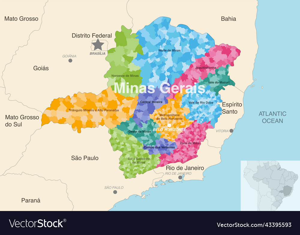 Brazil State Minas Gerais Administrative Map Vector Image