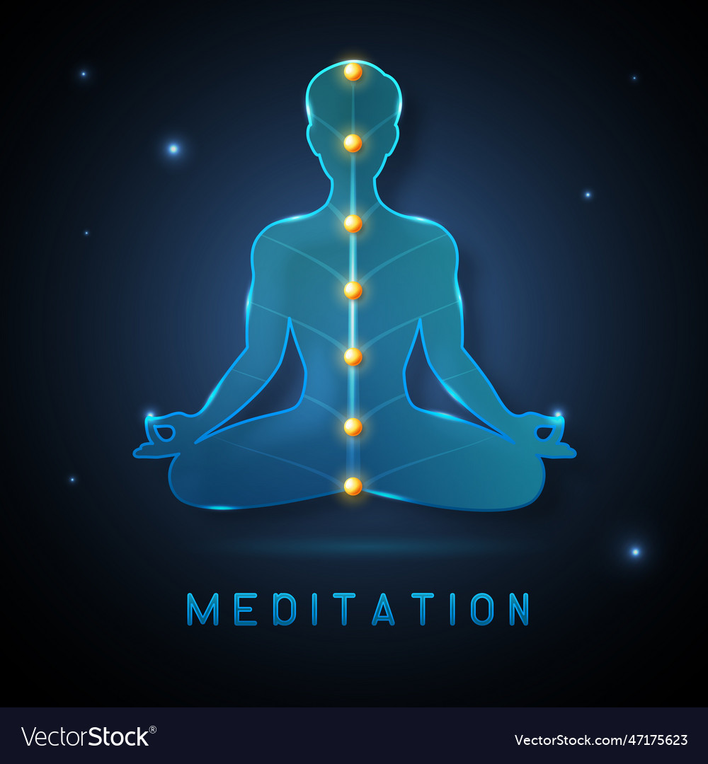 Neon Meditating Man Silhouette With Open Chakras Vector Image