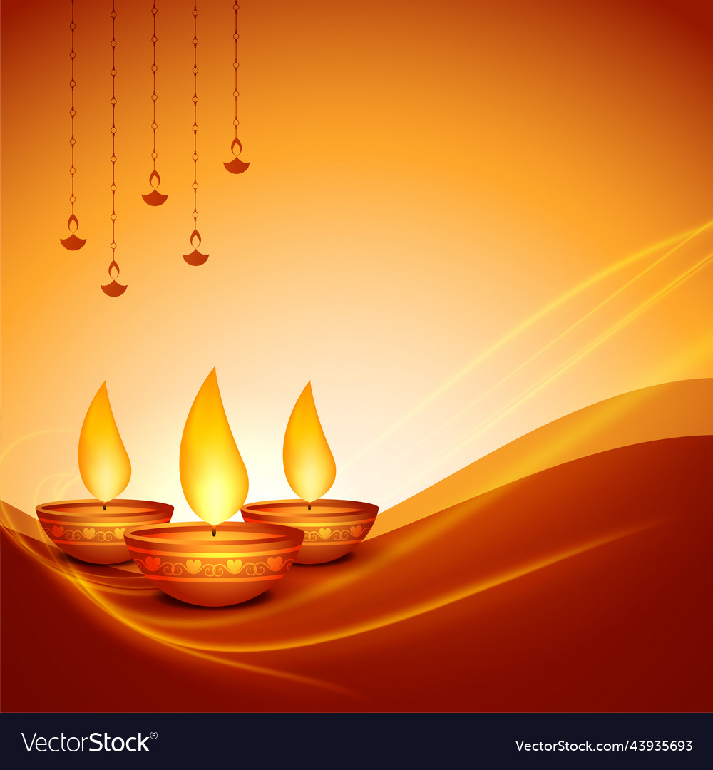 Shubh Diwali Greeting Card With Diya And Text Vector Image