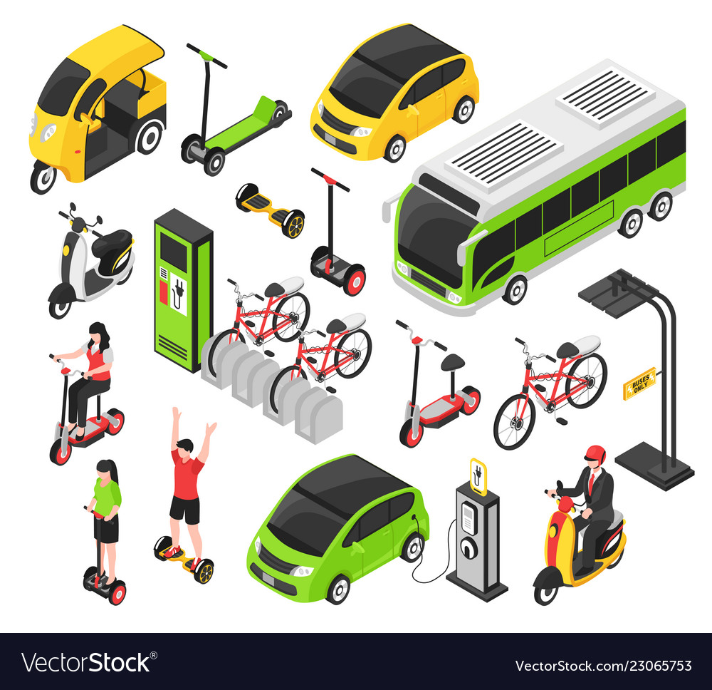 Eco Transport Isometric Set Royalty Free Vector Image