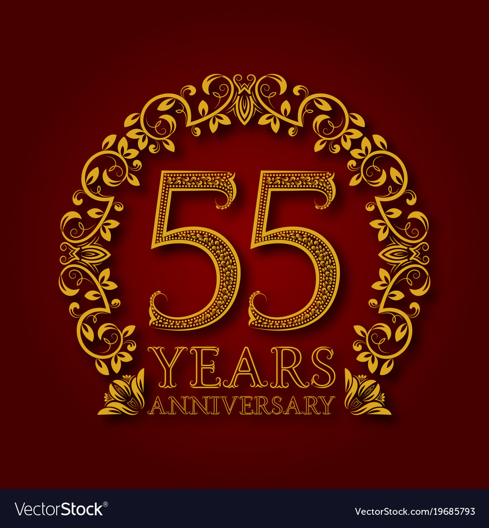 Golden Emblem Of Fifty Fifth Years Anniversary Vector Image