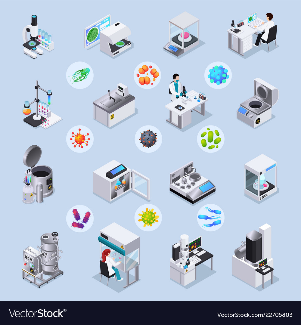 Microbiology Isometric Set Royalty Free Vector Image