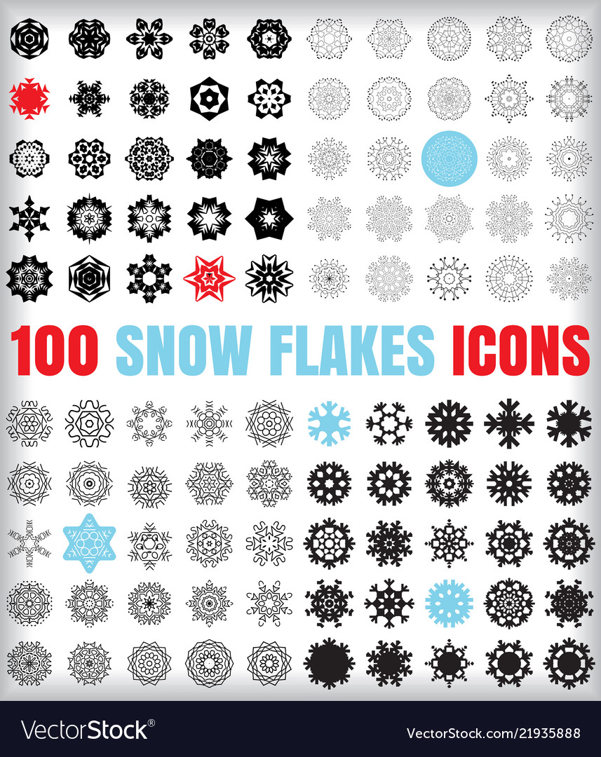 Set Of 100 Snowflake Icon Collection Isolated Vector Image