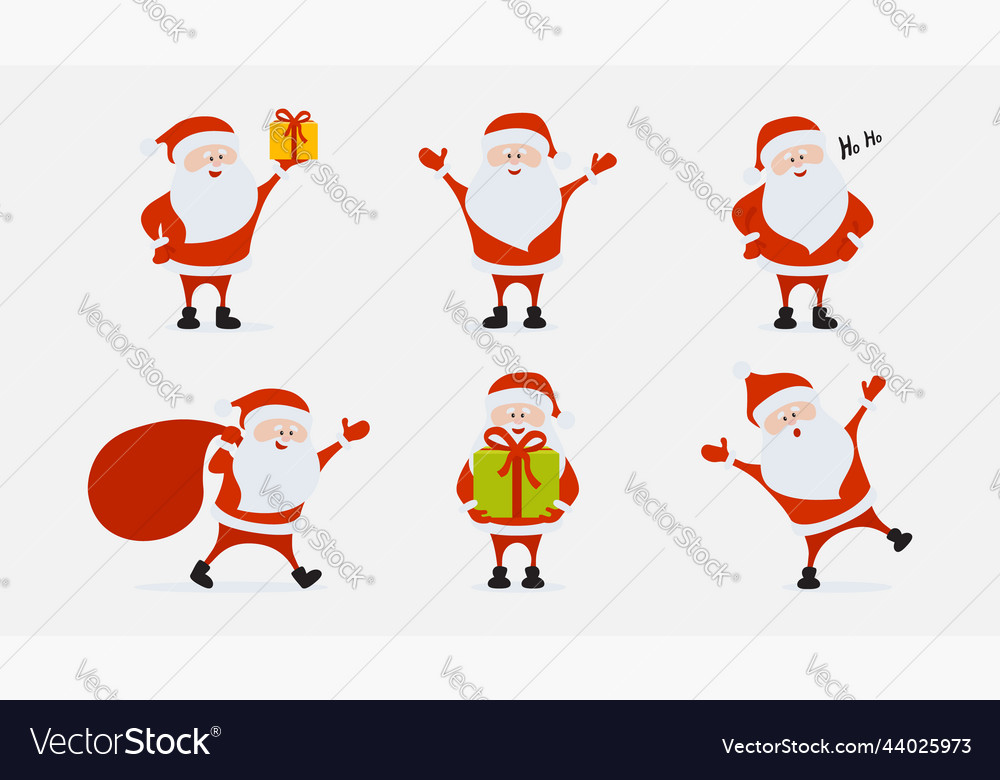 Collection Of Christmas Santa Claus Funny Happy Vector Image