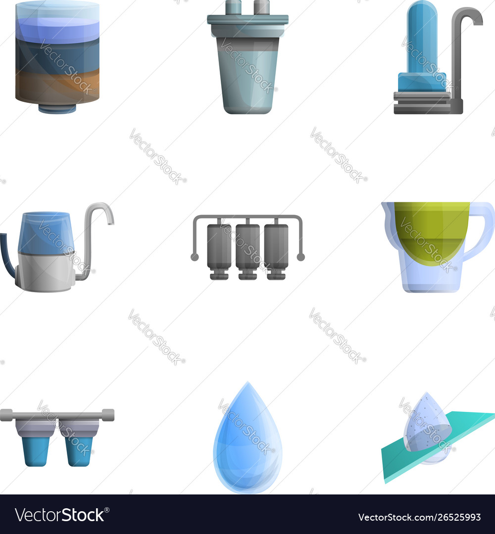 Water Filter Icon Set Cartoon Style Royalty Free Vector