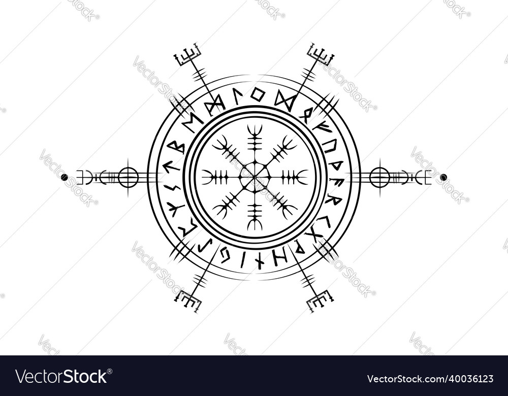 Viking Pagan Asatru Runic Compass Vegvisir Runes Vector Image