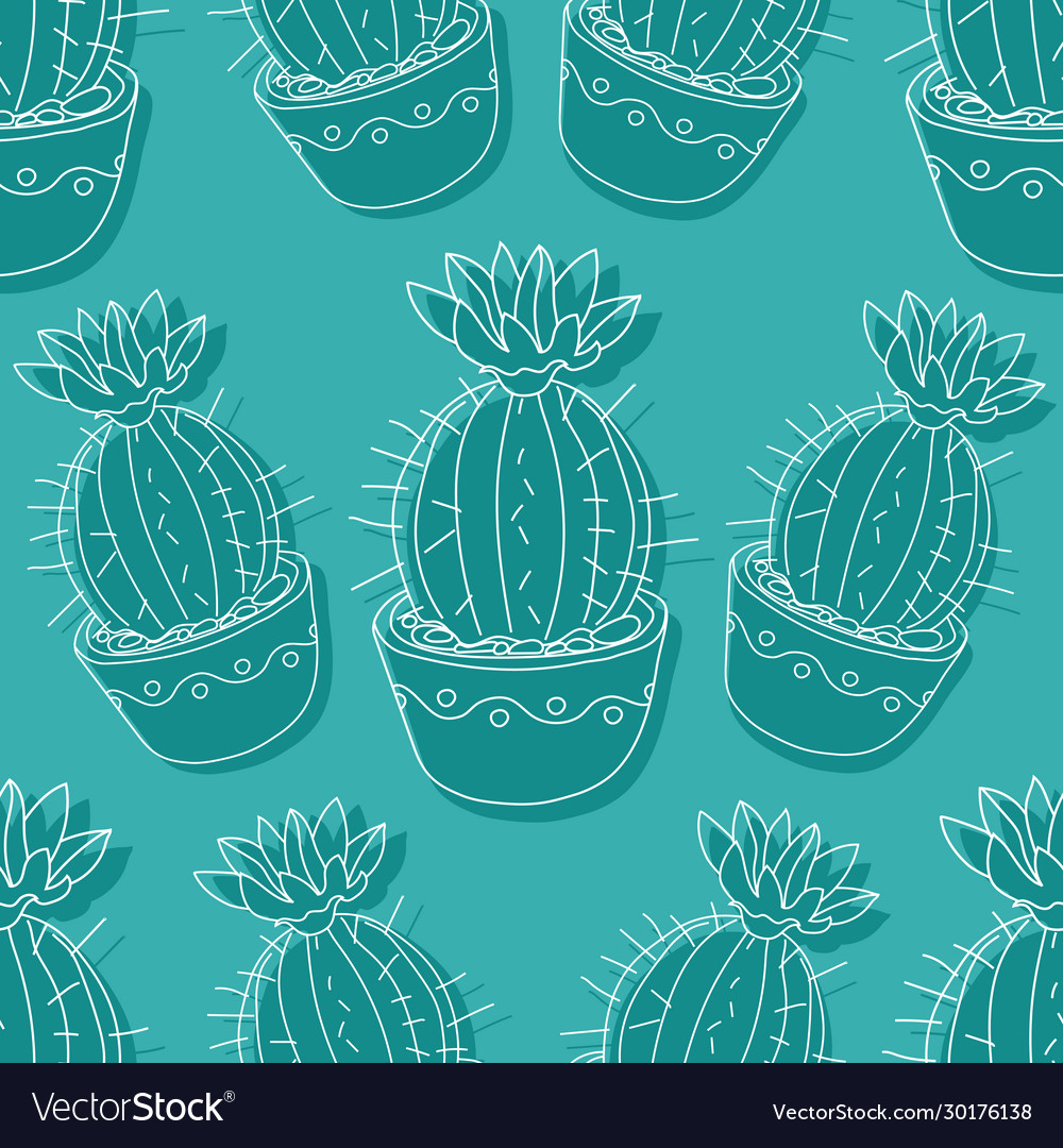 Seamless Pattern With Cactus And Succulents Vector Image