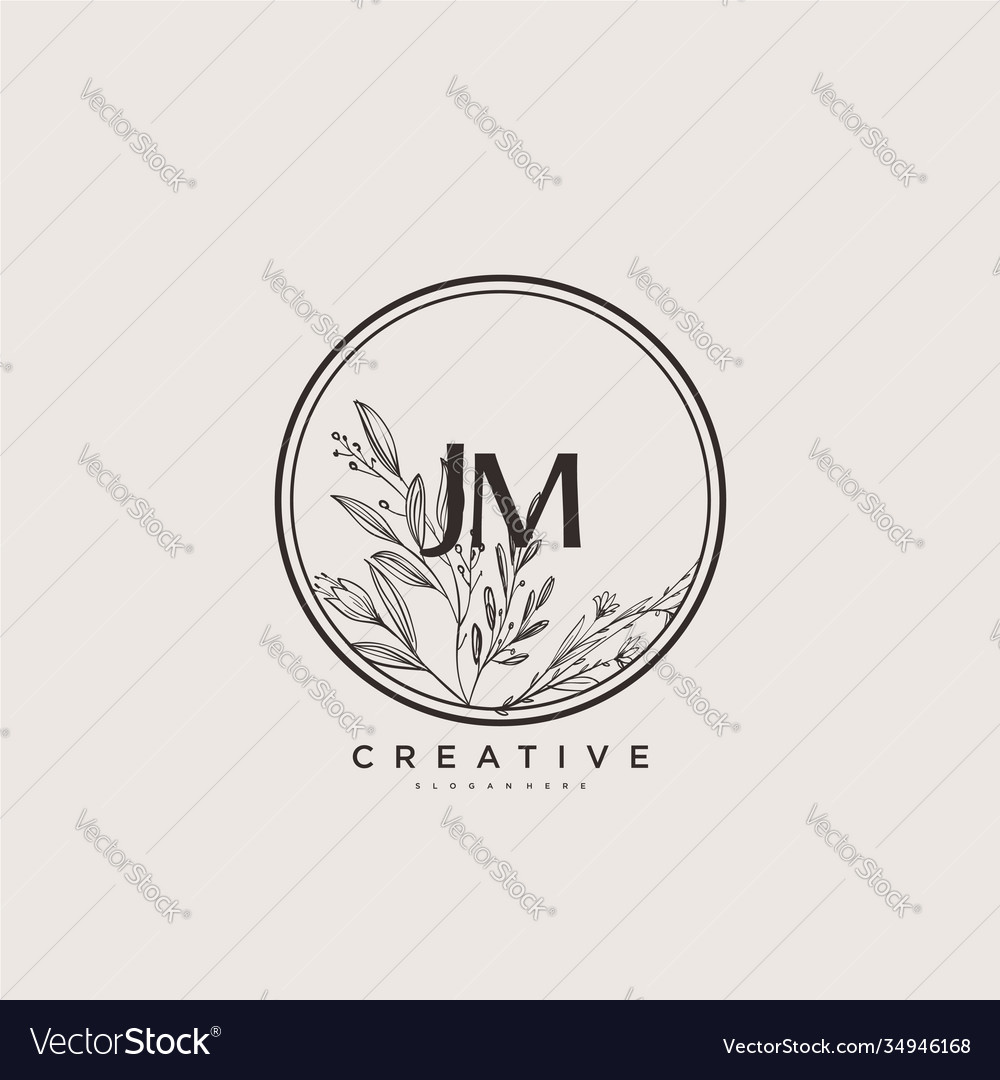 Jm Beauty Initial Logo Art Handwriting Logo Vector Image