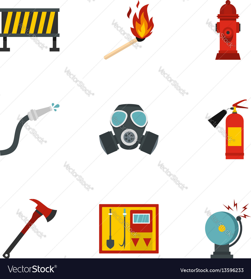 Fire Emergency Icons Set Flat Style Royalty Free Vector