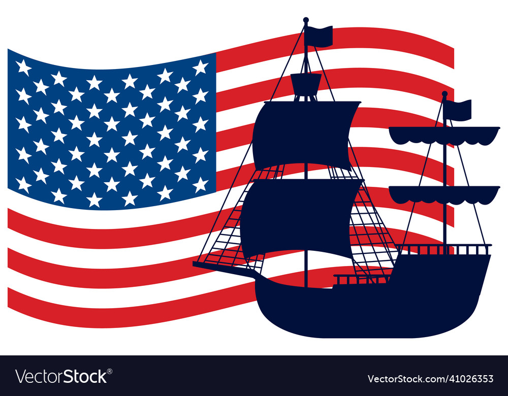 Christopher Columbus Ship Silhouette With United Vector Image