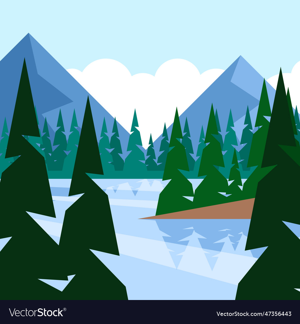 Winter Landscape With Forest And Lake Royalty Free Vector