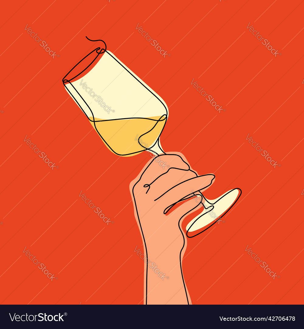 Line Art Drawing Of Hand That Holding Wine Glass Vector Image