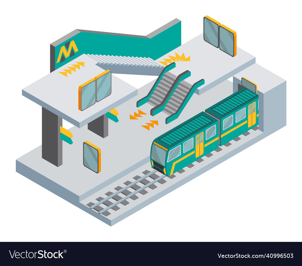 Isometric Subway Station Concept Platform Train Vector Image