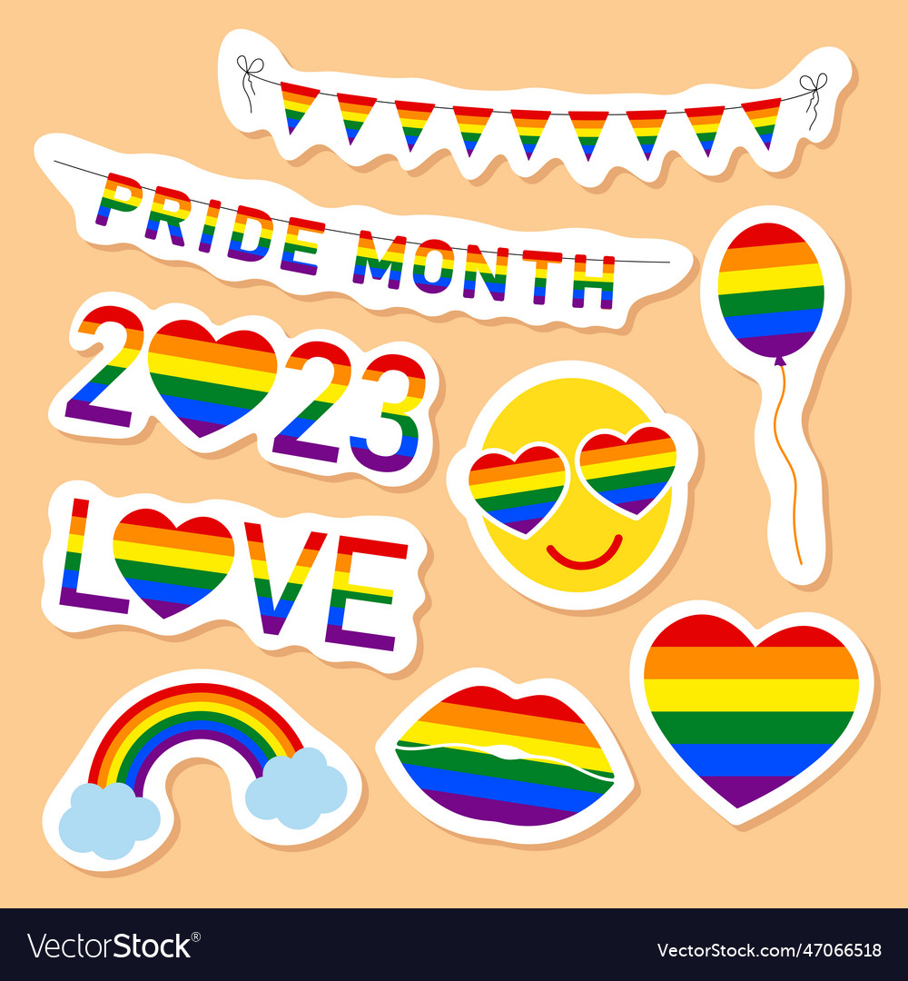 Set Of Stickers For Pride Month Rainbow Vector Image