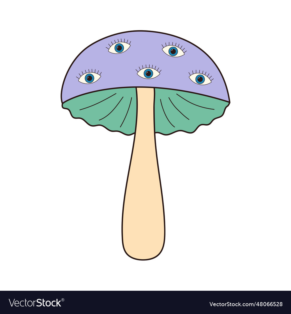 Hippie Groovy Mushroom With Magic Eyes Retro Vector Image