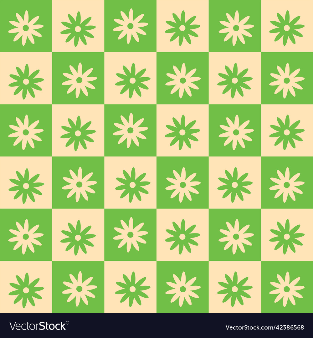 Green Checkered Flowers Seamless Pattern Vector Image