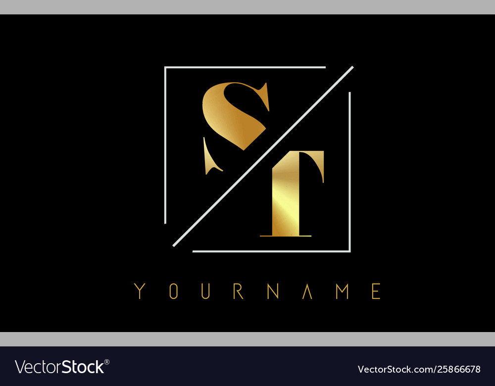 St Golden Letter Logo With Cutted And Intersected Vector Image