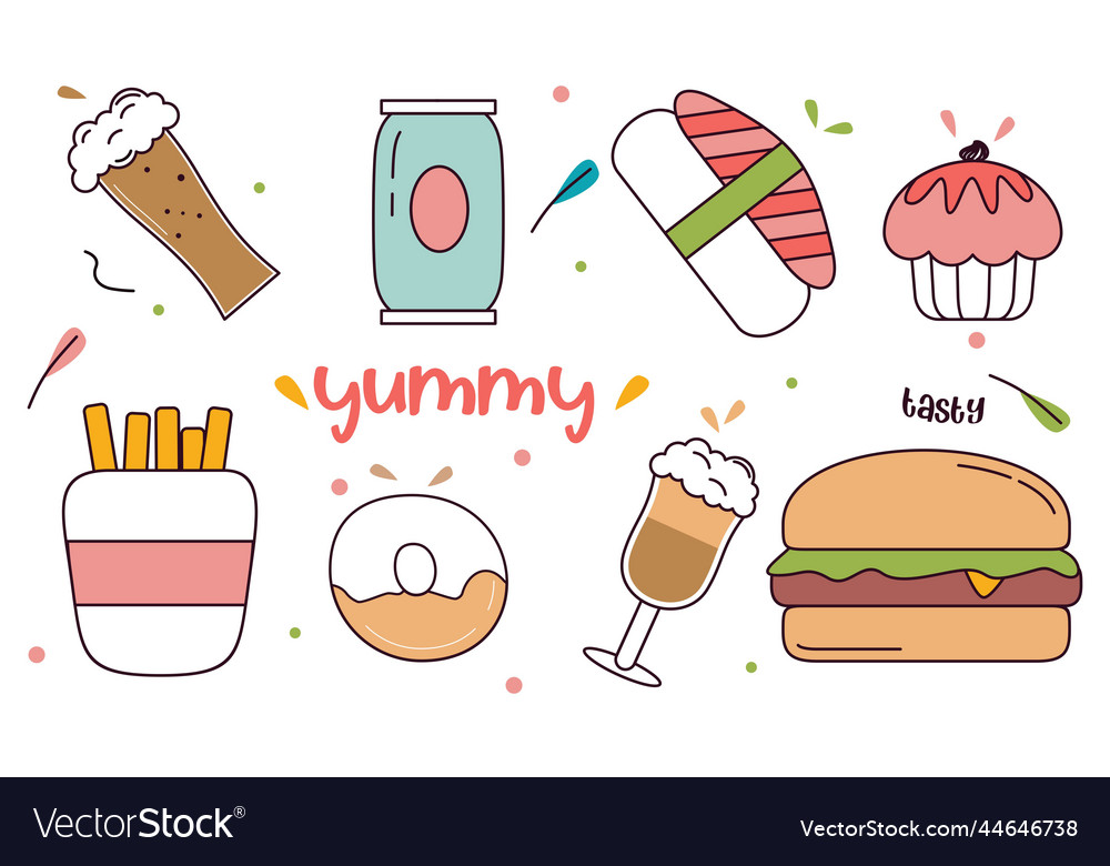 Fast Food Doodle Hand Drawn Line Art Style Object Vector Image