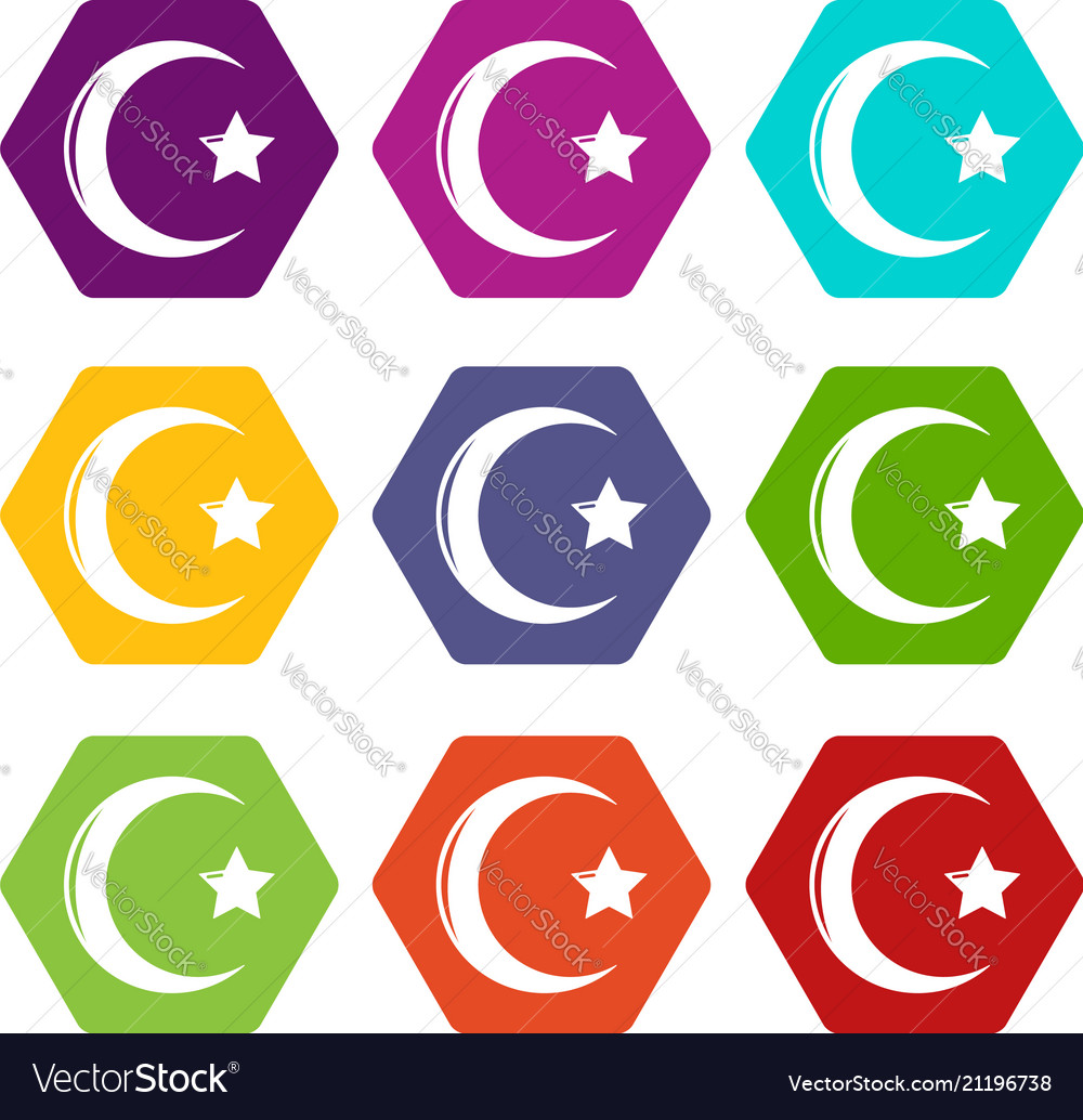 Star Crescent Symbol Islam Icons Set Royalty Free Vector