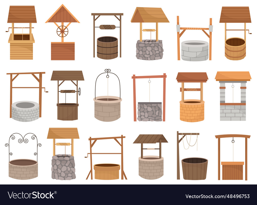 Rustic Farm Water Stone And Wooden Well Royalty Free Vector