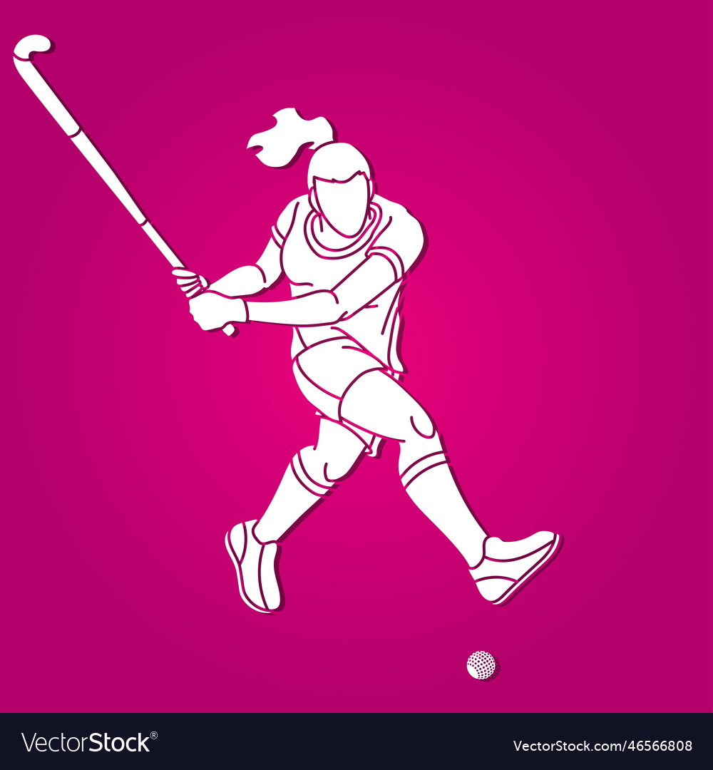 Field Hockey Sport Female Player Action Cartoon Vector Image