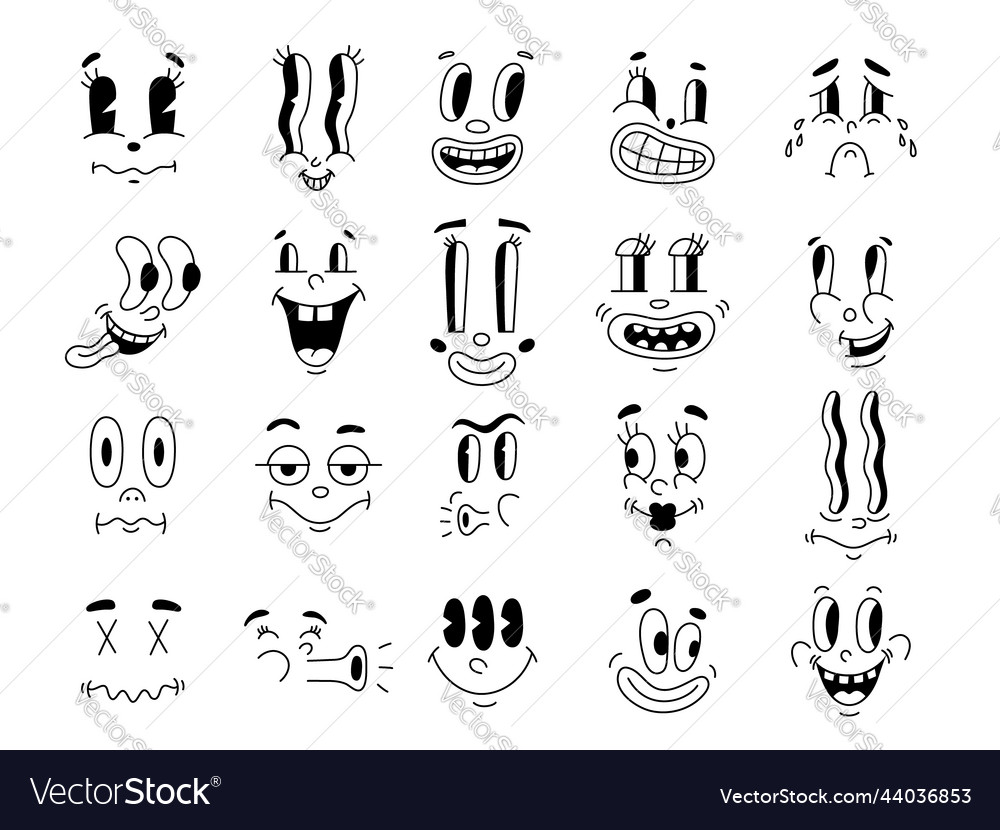 Retro 30s Characters Mascot Comic Faces Royalty Free Vector