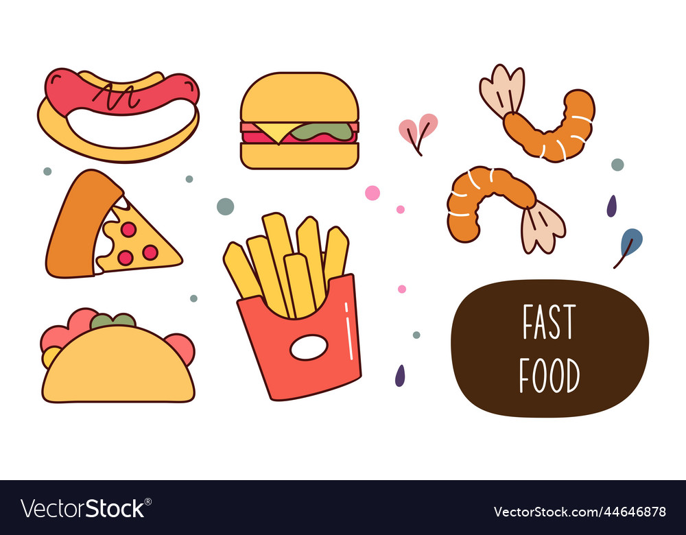 Fast Food Doodle Hand Drawn Line Art Style Object Vector Image