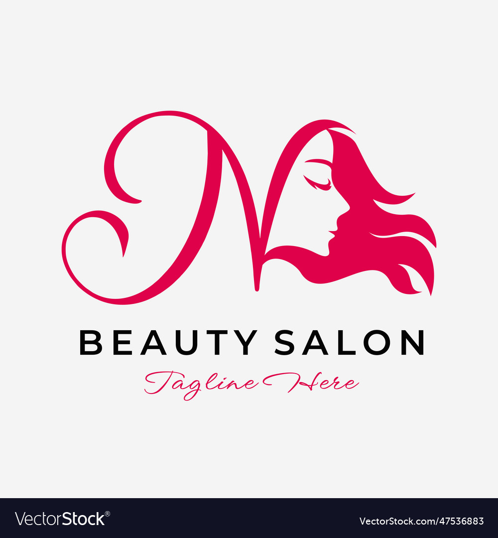 Letter N Beauty Salon Logo Design Beautiful Woman Vector Image