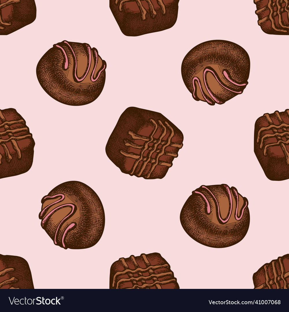 Seamless Pattern With Hand Drawn Colored Chocolate