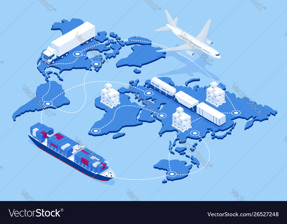 Global Logistics Network Flat 3d Isometric Vector Image