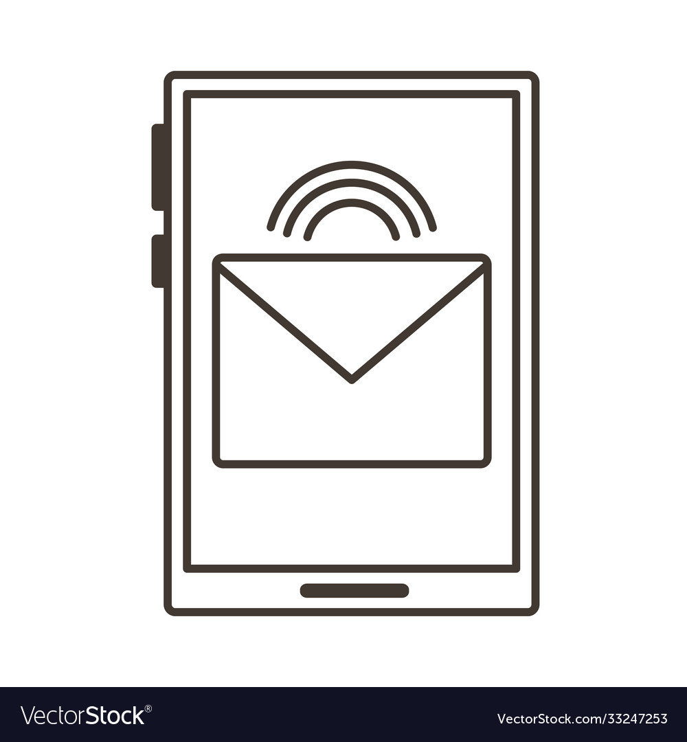 Smartphone Device With Envelope Email Line Style Vector Image