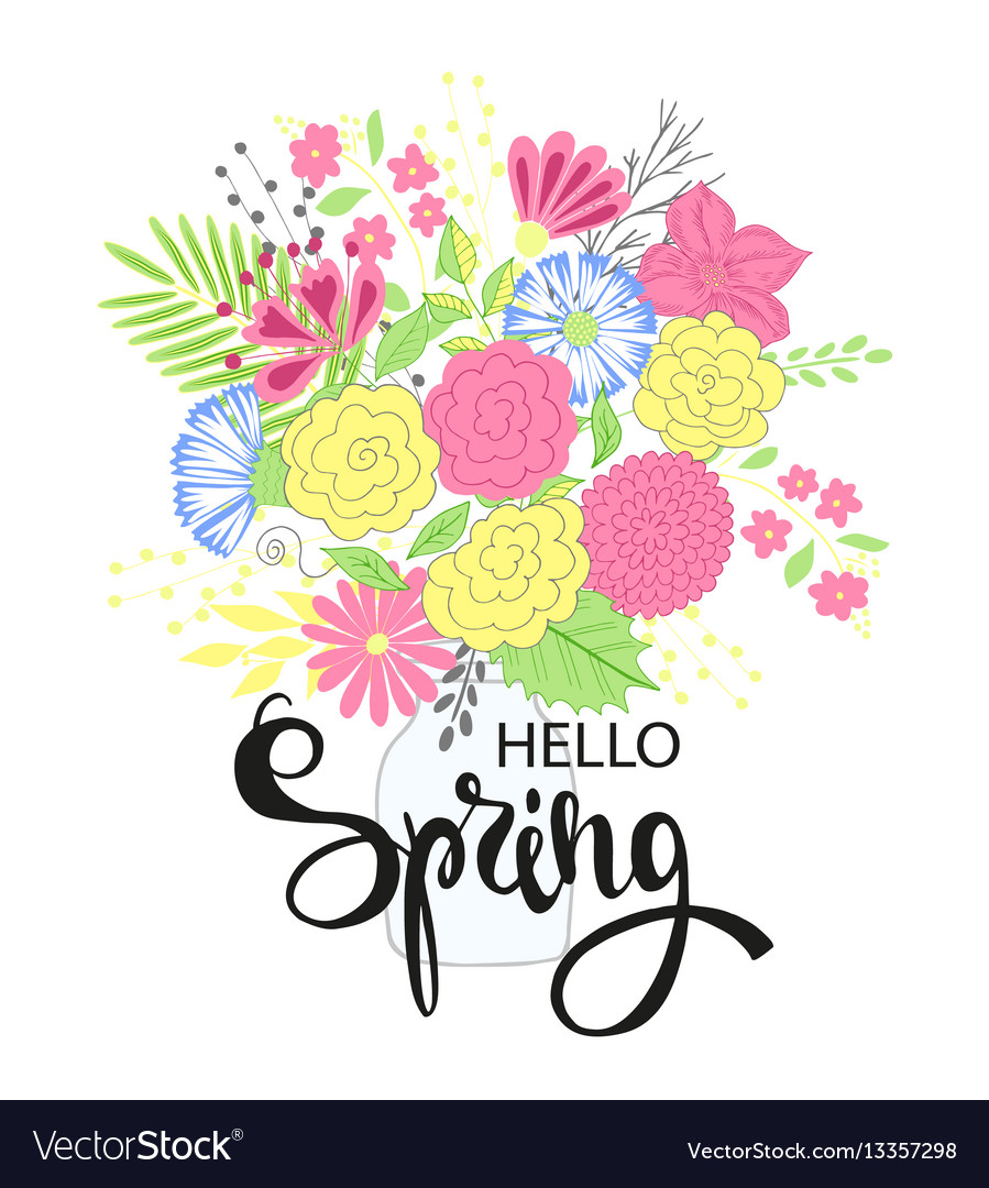 Hello Spring Hand Drawing Lettering Design Vector Image