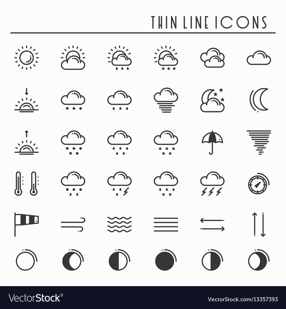 Weather Pack Line Icons Set Meteorology Royalty Free Vector