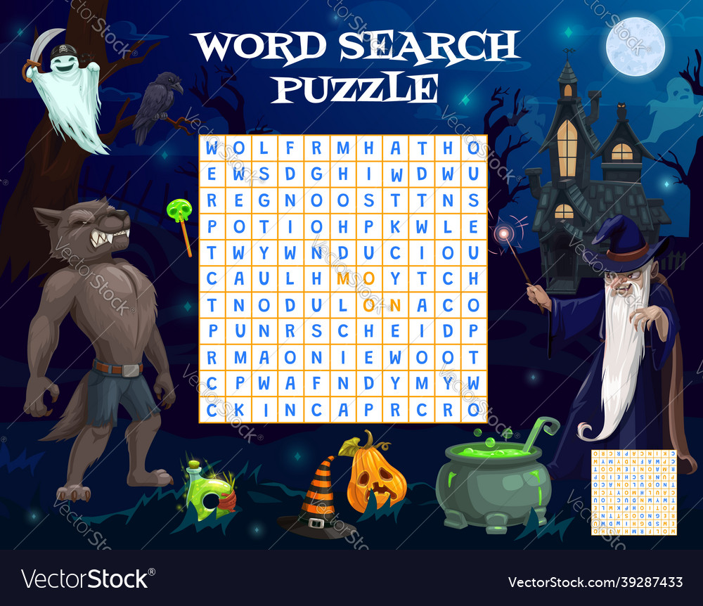 Halloween Word Search Game Worksheet To Find Vector Image