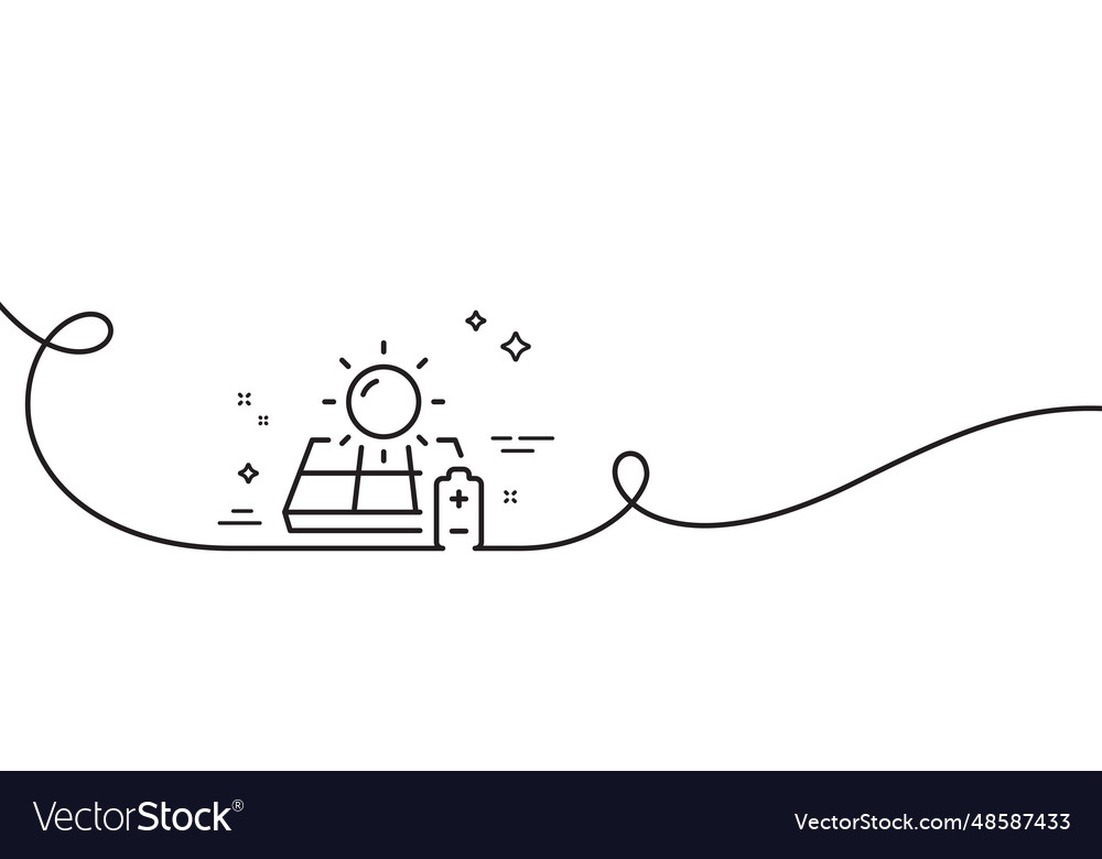 Solar Panel Line Icon Sun Energy Sign Continuous Vector Image