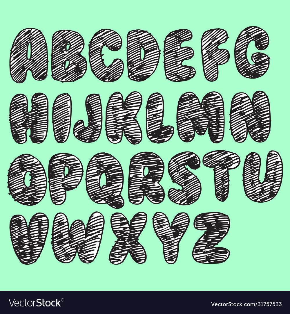 Hand Drawn Doodle Font Set Sketch Alphabet Vector Image