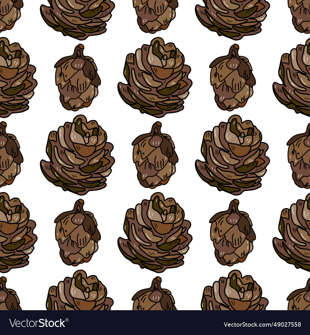 Hand Drawn Seamless Pattern With Pine Cones Vector Image