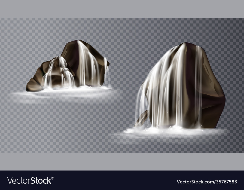 Waterfall Cascade On Rock Realistic Water Fall Vector Image