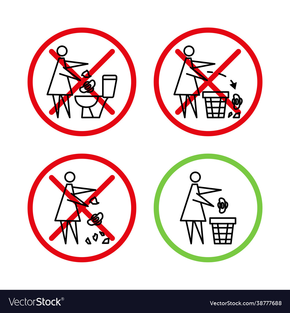 Do Not Litter In Toilet No Trash Woman Royalty Free Vector