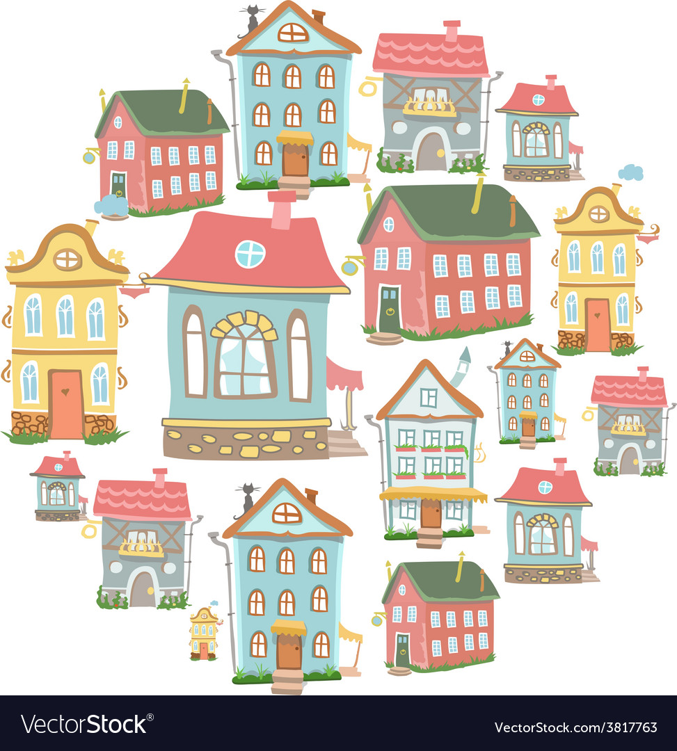 Set Hand Drawn Cute Cartoon Houses Royalty Free Vector Image