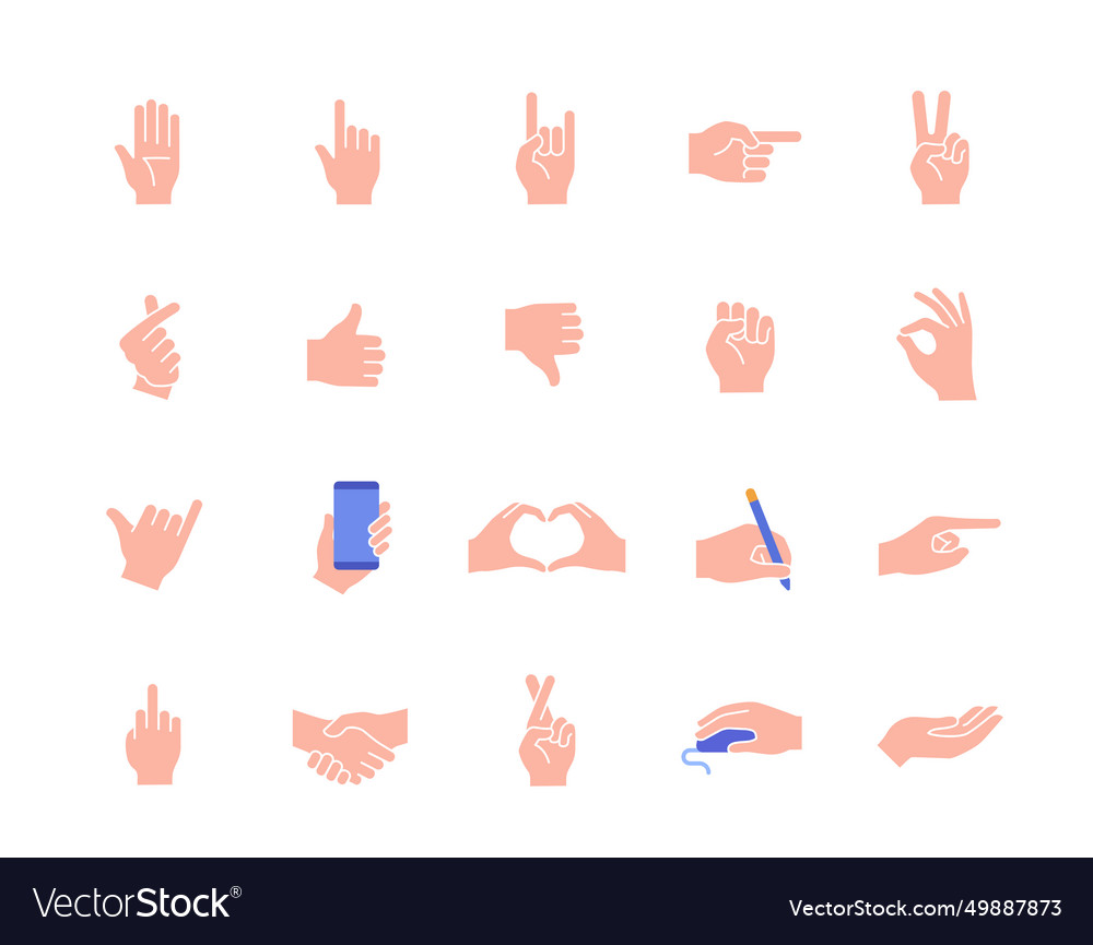 Set Of Colorful Hand Gestures Icons Royalty Free Vector