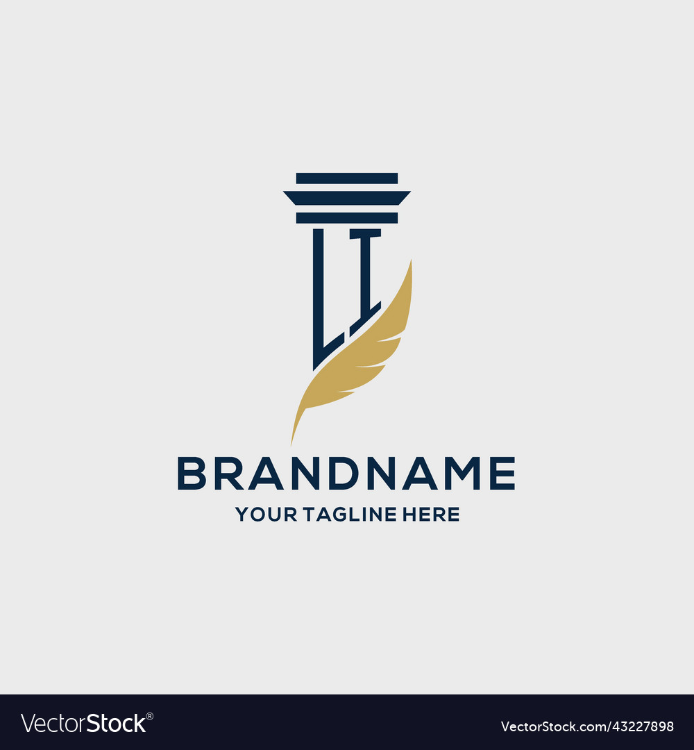 Li Monogram Initial Logo With Pillar And Feather Vector Image