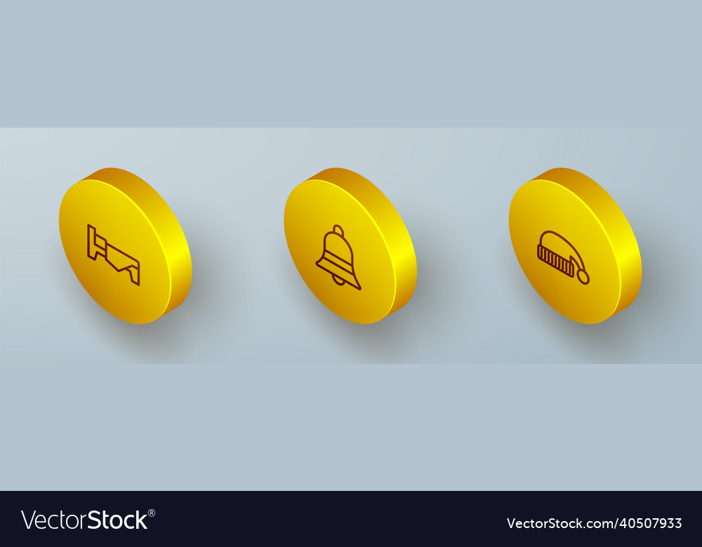 Set Isometric Line Bed Ringing Bell And Sleeping Vector Image